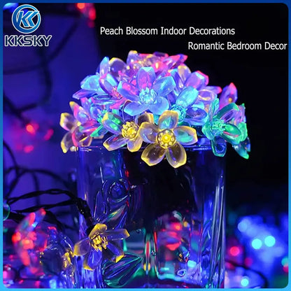 KKSKY peach blossom solar string lights for indoor decor,colorful flower fairy lights for romantic bedroom and vase decoration
