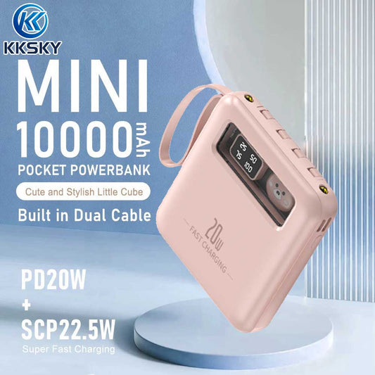 KKSKY Powerbank Mini 10000 Mah Fast Charging Pocket Type C Original Power Banks Android Iphone Built With 4 Calbes Cartoon Bear PD22.5W Led Digital Display Portable Yellow, Blue,Pink