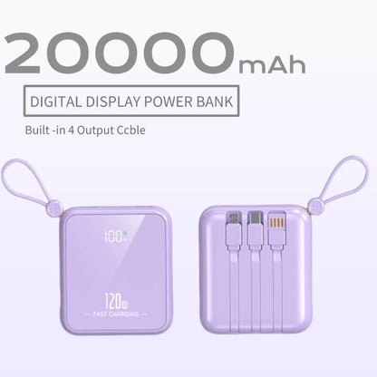 KKSKY 20000mAh Powerbank Original 2.1A Quick Charge Built Within 4 Cables Dual Input & Type c Output Compatible for iphone Smartphones