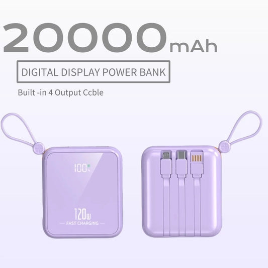 KKSKY 20000mAh Powerbank Original 2.1A Quick Charge Built Within 4 Cables Dual Input & Type c Output Compatible for iphone Smartphones