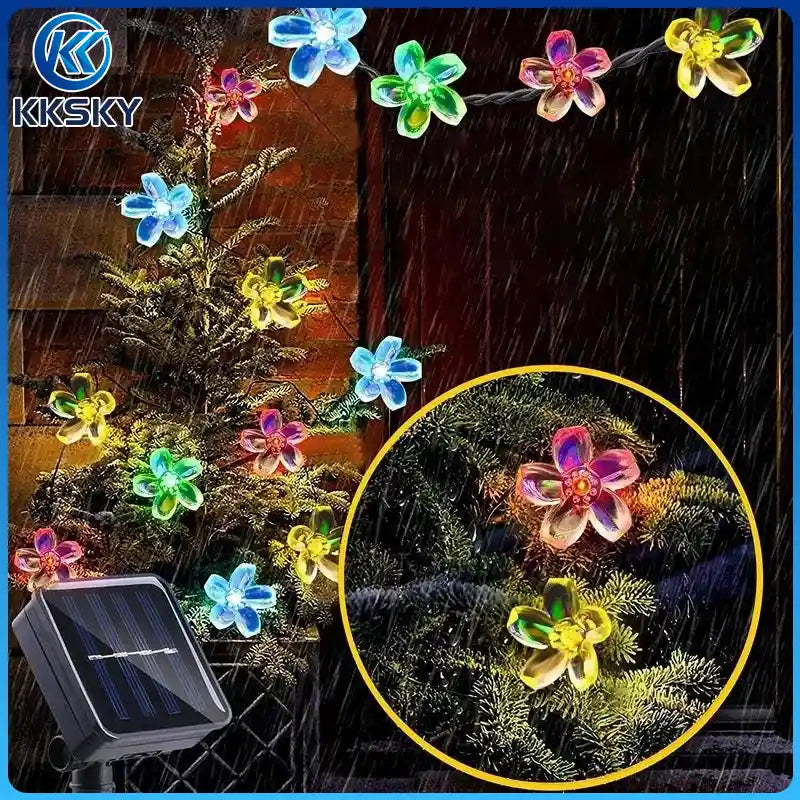 KKSKY ip65 rainproof solar flower Christmas string lights for outdoor holiday decor