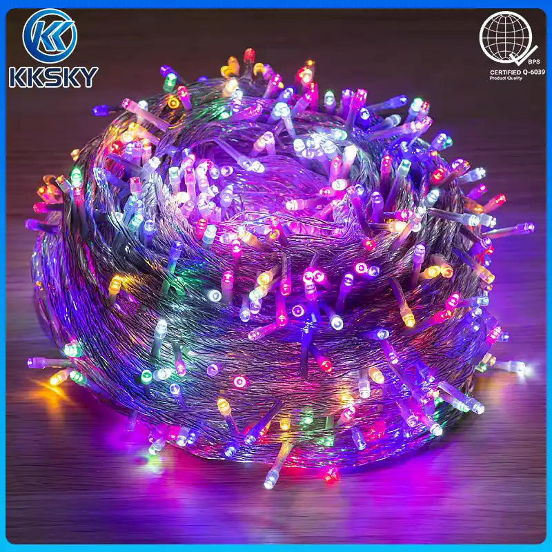 KKSKY RGB Christmas string lights with multicolor LED bulbs for festive indoor and outdoor decoration