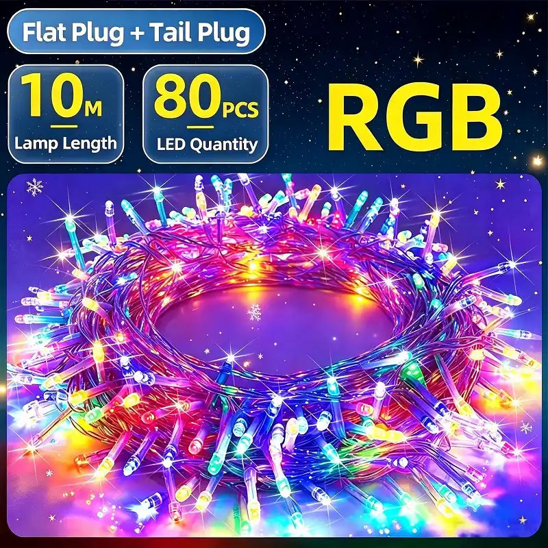 KKSKY 10m RGB LED string lights with 80 colorful bulbs for Christmas and holiday decoration