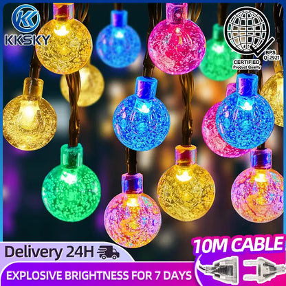 KKSKY RGB colorful crystal bubble globe LED string lights, 10M cable, bright decorative fairy lights for Philippine fiesta and party decor