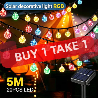 RGB multicolor solar crystal ball string lights buy 1 take 1 promotion, 5M 20LED bubble globe solar fairy lights for outdoor Christmas fiesta decor