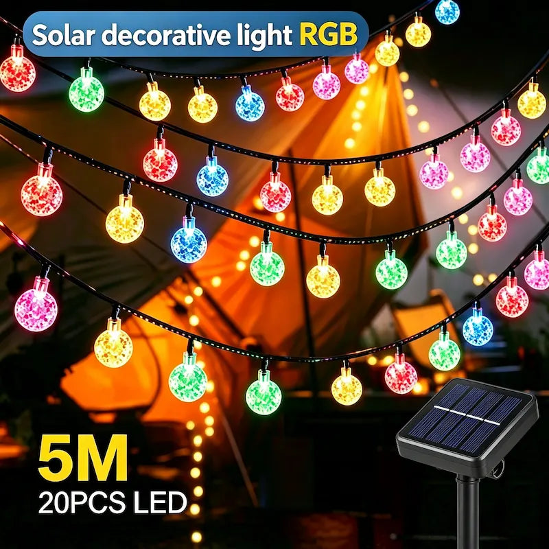 RGB multicolor solar Christmas string lights,5 meter 20 LED bubble globe solar decorative lights for garden patio holiday decoration