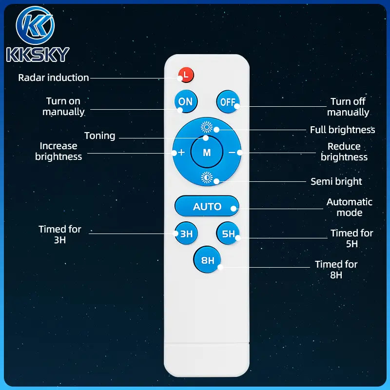 KKSKY Remote control function buttons for solar powered ceiling lamp