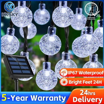 KKSKY cool white solar crystal ball string lights IP67 waterproof outdoor solar powered bubble globe fairy lights