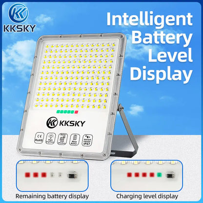 Solar light waterproof outdoor flood street lights intelligent battery level display, check charging & remaining power easily