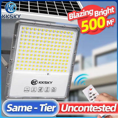 kksky solar flood light IP67 waterproof outdoor solar light with remote control, bright LED solar street light for home exterior