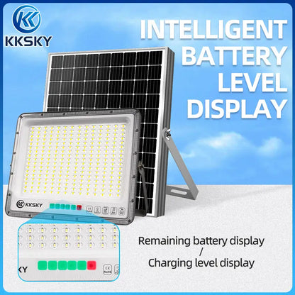 kksky solar flood street light intelligent battery level display show remaining power charging status