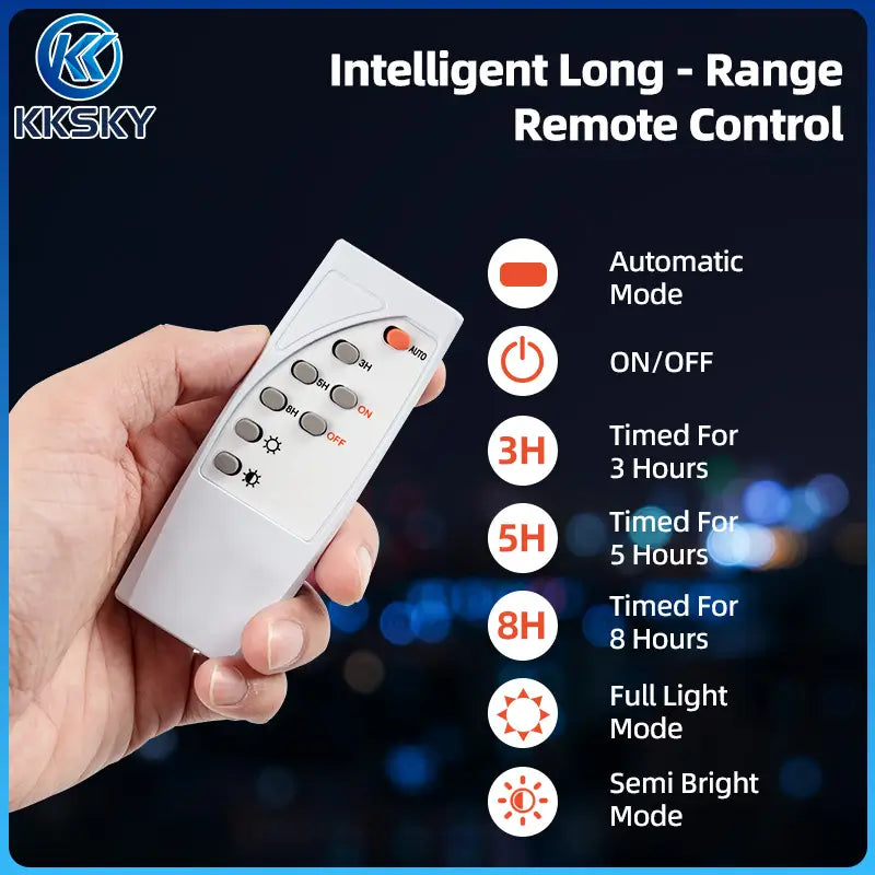 Solar light outdoor flood street lights long‑range remote control, auto mode timing 3H 5H 8H full & semi‑bright mode
