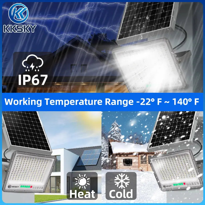 800W solar outdoor waterproof led flood street light IP67 rated, works in rain snow hot and cold weather