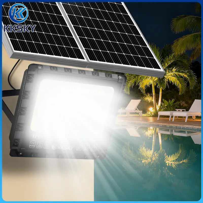 Solar Lights Outdoor LED Waterproof  night lighting effect, solar flood light illuminate garden pool backyard patio