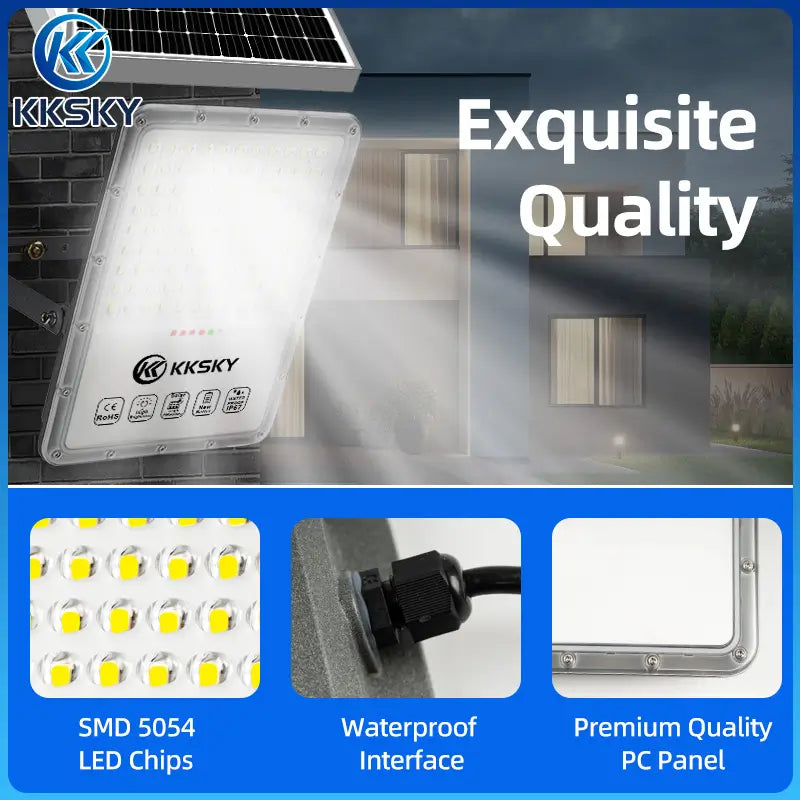 Solar light outdoor flood street lights SMD 5054 LED chips, waterproof interface premium PC panel solar flood lamp