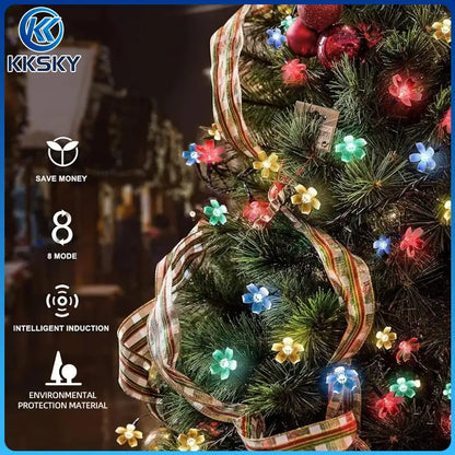 KKSKY flower string lights for Christmas tree decor,8 lighting modes eco-friendly outdoor solar fairy lights