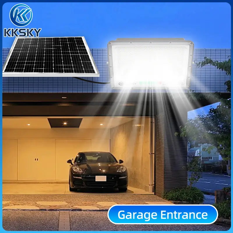 solar outdoor flood street light mounted for garage entrance driveway outdoor security lighting