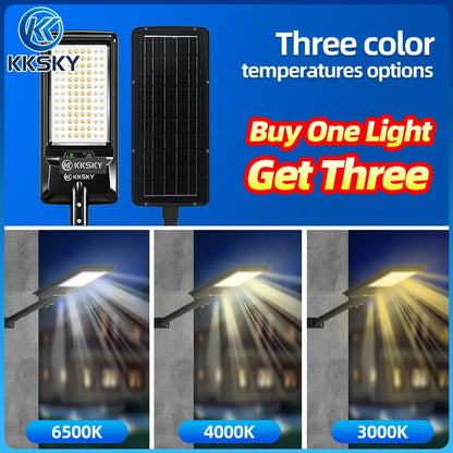 All in one solar street light with three color temperatures 3000K warm,4000K neutral,6500K cool white outdoor LED lamp