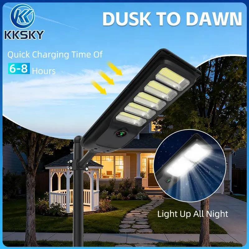 Dusk to dawn solar LED street light, 6-8 hours quick solar charging, auto light up all night for garden, backyard and house compound