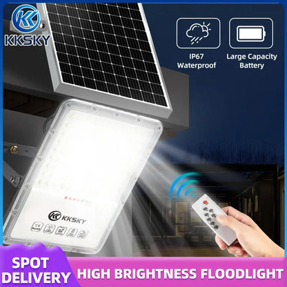 solar light waterproof outdoor flood street lights IP67 solar flood light with remote control and separate solar panel for home outdoor