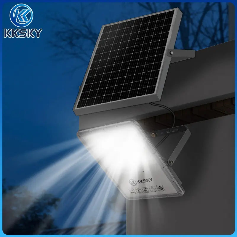 Solar light waterproof outdoor flood street lights with separate solar panel, wall mounted solar flood light night lighting for house exterior
