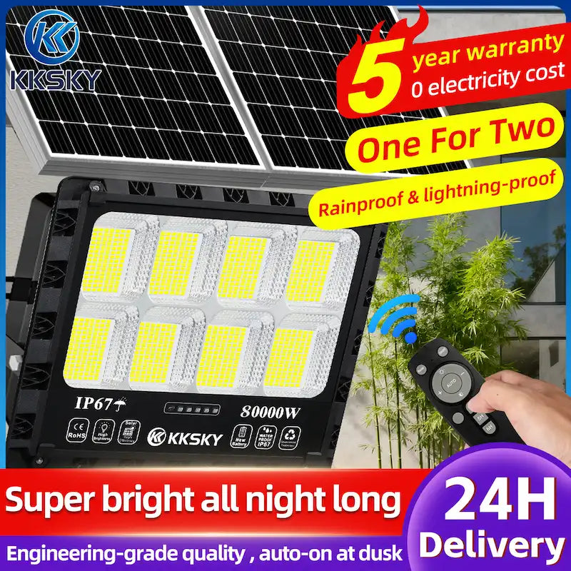 Solar Lights Outdoor LED Waterproof, super bright solar flood light with remote control, zero electricity cost for outdoor home use