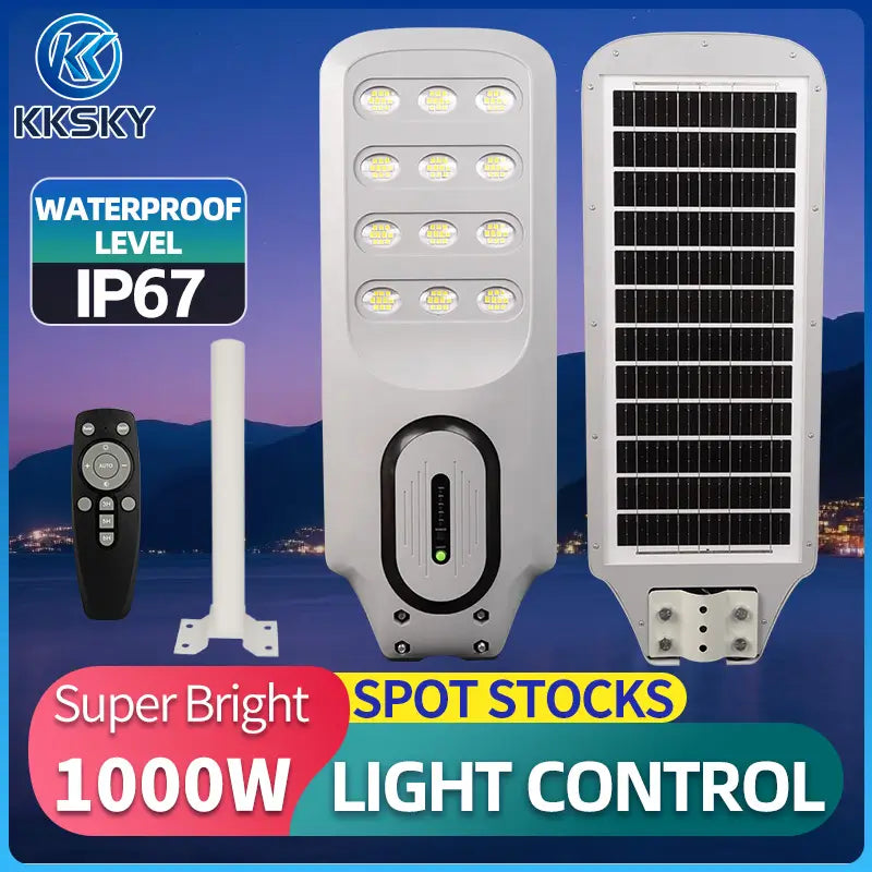 KKSKY 1000W solar outdoor light with solar panel, LED lamp and remote control
