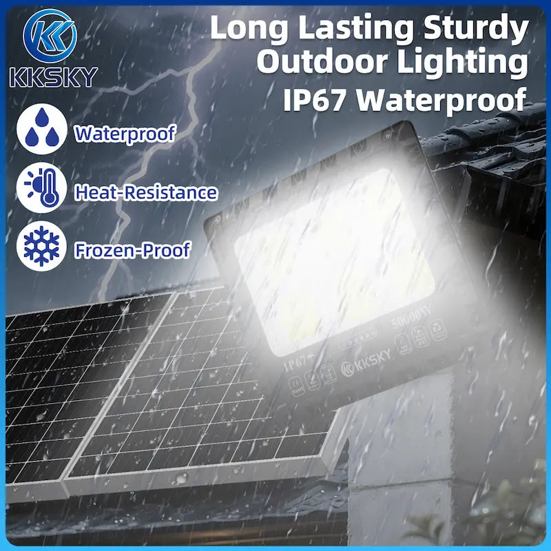 Solar Lights Outdoor LED Waterproof  IP67 rating, rainproof lightning‑proof heat‑resistant freeze‑proof outdoor solar flood light