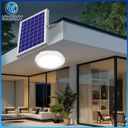 KKKSY Solar powered ceiling light installed on outdoor eaves patio night lighting