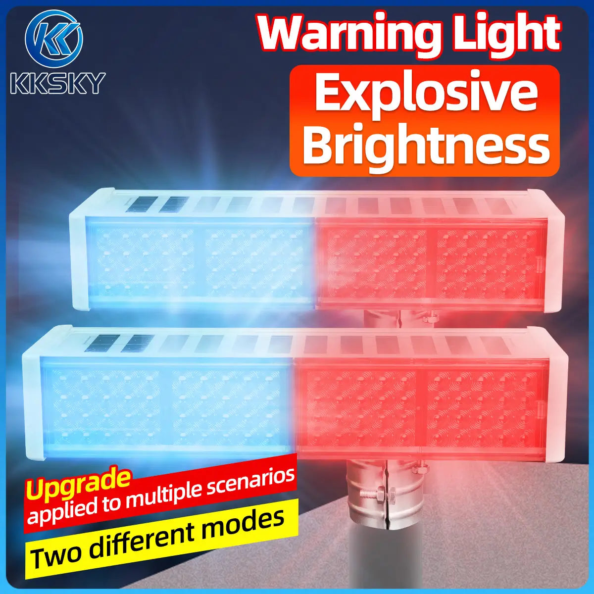 Solar powered red blue LED warning strobe light with explosive brightness, two lighting modes for traffic safety warning