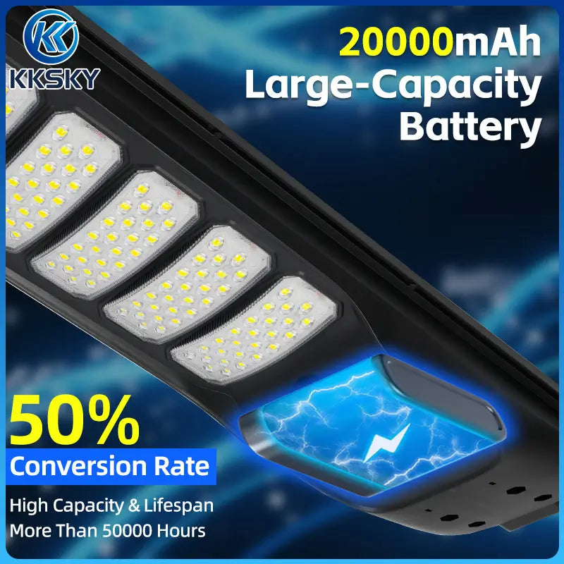 KKSKY solar street light 20000mAh large capacity battery, high solar conversion rate, long lifespan 50000 hours