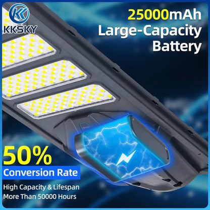 Solar street light equipped with 25000mAh large capacity battery, high solar conversion rate, lifespan over 50000 hours