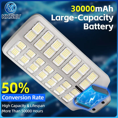 Solar street light with 30000mAh large capacity battery, high solar conversion rate, long lifespan over 50000 hours