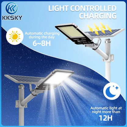 KKSKY light controlled solar street light auto charge daytime auto turn on night, 6‑8h charging over 12h working outdoor solar led lamp