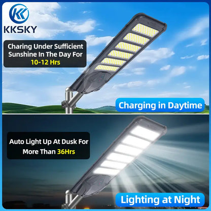 Dusk to dawn solar street light, charge 10-12 hours under sunshine in daytime, auto light up at night for over 36 hours