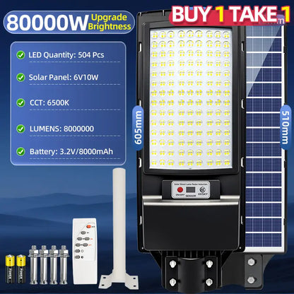 Solar street light full specification chart with solar panel, remote and mounting accessories buy 1 take 1 offer