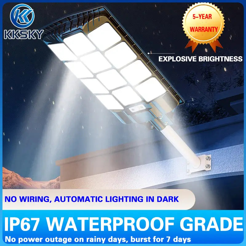 KKSKY IP67 waterproof all‑in‑one solar street light no wiring auto dark lighting