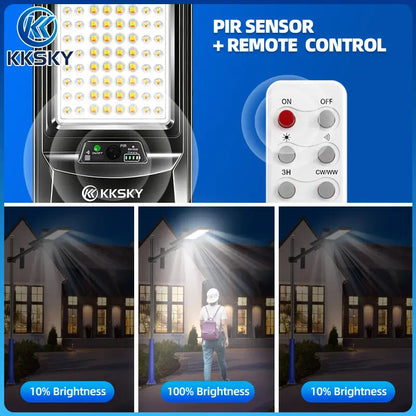 Solar street light PIR sensor with remote control,dim 10% standby,100% brightness when motion detected outdoor light
