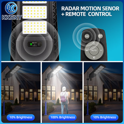 solar street light radar motion sensor auto brightness change with remote control night lighting demo