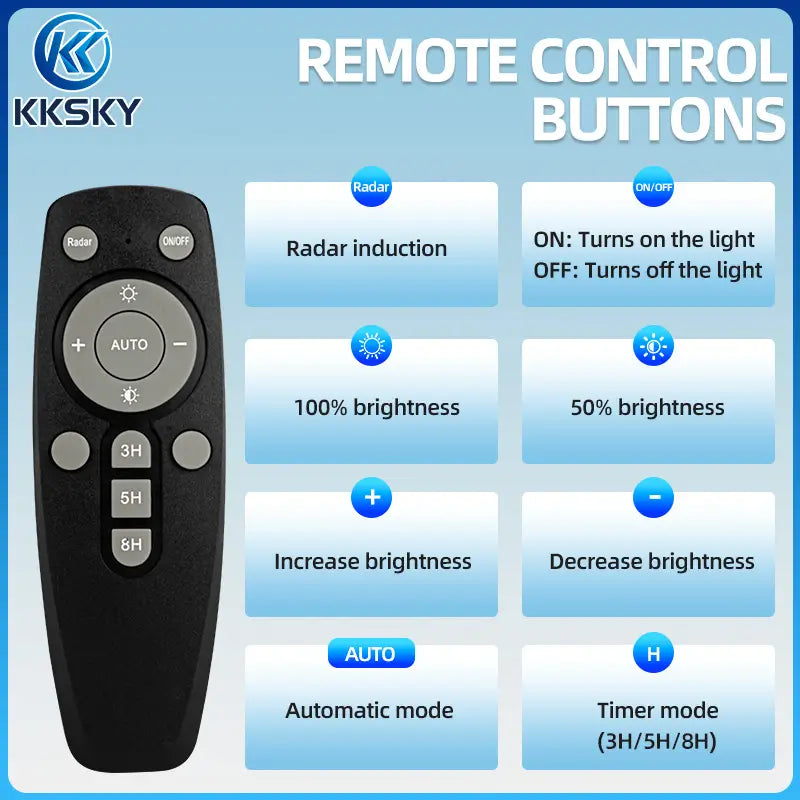 Remote control buttons for solar street light, radar sensor, brightness adjust, auto mode and timer setting 3H 5H 8H outdoor solar lamp