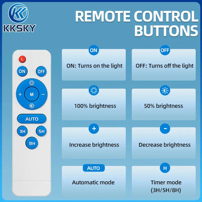 KKSKY solar street light remote control buttons guide, auto mode timer brightness adjust for outdoor solar led light