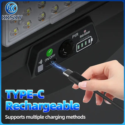 All in one solar street light Type-C rechargeable port, multiple charging method solar flood lamp