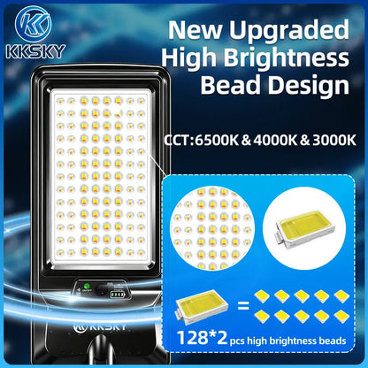 New upgraded solar street light high brightness LED beads,adjustable CCT 3000K 4000K 6500K outdoor solar street lamp