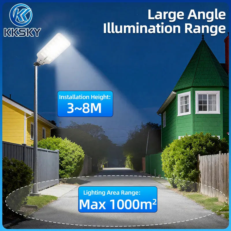 Wide angle solar street light, max 1000㎡ illumination area, installation height 3-8 meters for road driveway parking lot