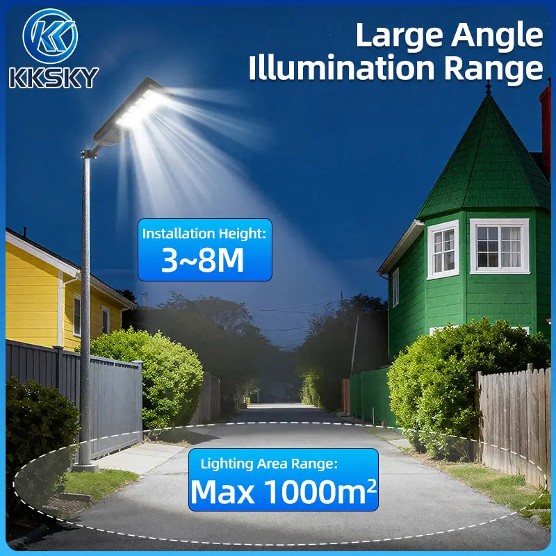 Wide angle solar street light, installation height 3-8 meters, max lighting coverage 1000 square meters for driveway and rural road