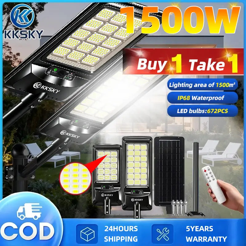 KKSKY Solar Street Light Outdoor Waterproof Heavy‑Duty Buy 1 Take 1, 672 LED bulbs, COD, 5 years warranty for Philippines