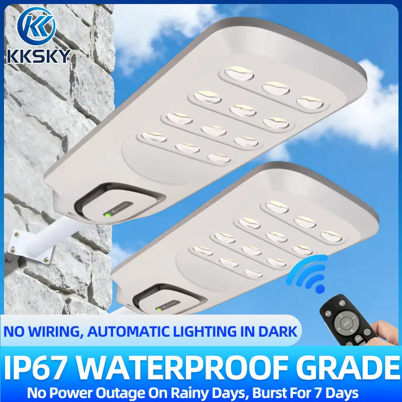 KKSKY solar street light with automatic dusk-to-dawn lighting and IP67 waterproof design