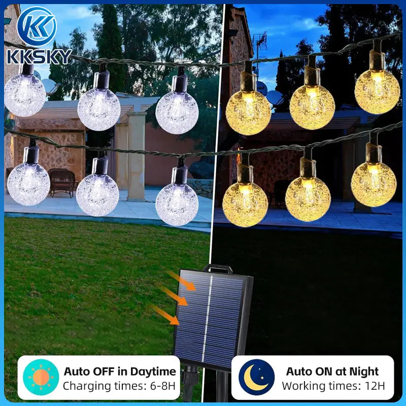 KKSKY solar string lamps auto on dusk auto off daytime outdoor garden landscape lighting