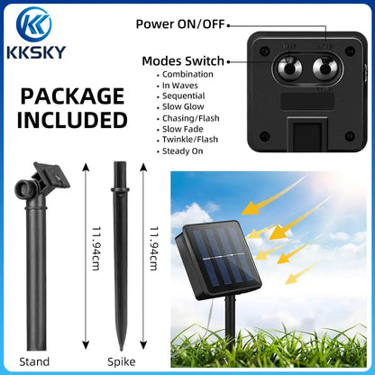 KKSKY solar string lights 8 lighting modes switch,package includes solar panel,stand and spike for outdoor garden decor
