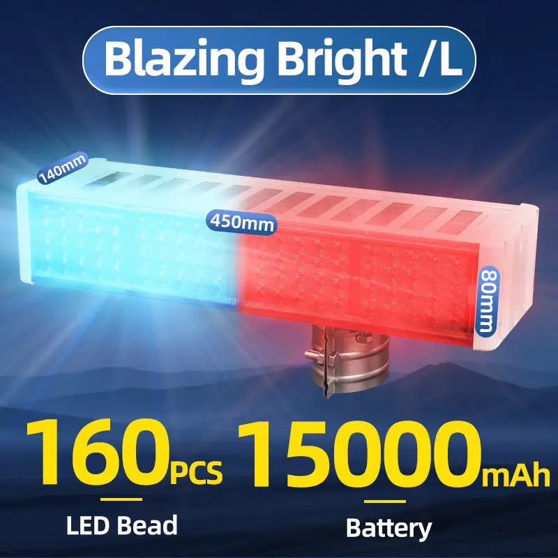 Solar red blue LED warning strobe light dimension 450×140×80mm, pole mount traffic beacon light